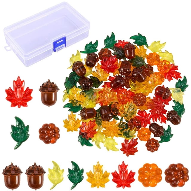 Fiudx Decoraciones de Calabaza para Acción de Gracias, Juego de Hojas de Arce para Jarrones, Adornos Festivos Coloridos, Manualidades, Decoración Del Hogar de Temporada, Juego de 100 Piezas, Multicol
