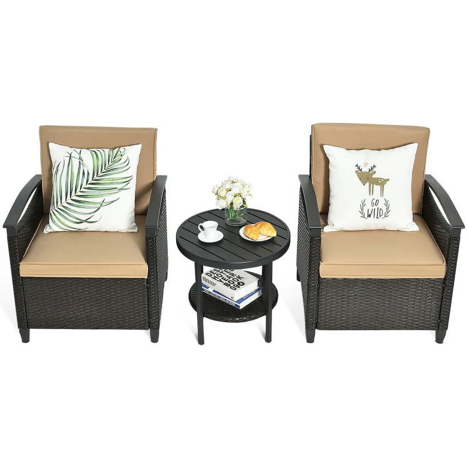 Aimee Lii 3 Pieces Wicker Patio Furniture Set, Cushioned Sofa, Small Patio Set with Round Coffee Table Aimee Lii 3 Pieces Wicker Patio Furniture Set, Cushioned Sofa, Small Patio Set with Round Coffee Table