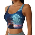 thumbnail image 2 of Sports Bras for Women Workout Tank Tops, Moonlit Night Sky Sailboat Running Vest with Removable Cups, 2 of 2