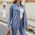 thumbnail image 5 of Jean Jackets for Women Trendy Button Up Denim Shirt Jacket Long Sleeve Split Casual Loose Fit Fashion Clothes with Pockets (M, Light Blue), 5 of 8