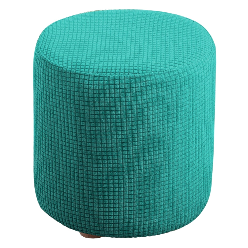Round Ottoman cover Footstool Covers Stretch Jacquard Fabric Dark Green