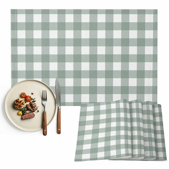Farmhouse Vintage Placemats Set of 8, Gingham Checkered Texture Table Mats Washable Heat-Resistant Non-Slip Place Mats for Kitchen Dinner Table Indoor Outdoor Decor,13x19 Inch Ash Gray
