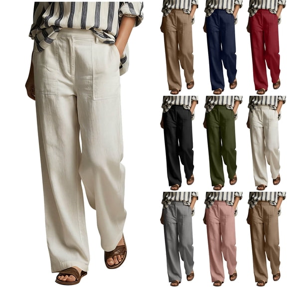 High Waisted Pants for Women Lounge Casual Straight Fit Travel Pants with Pockets Summer Trousers
