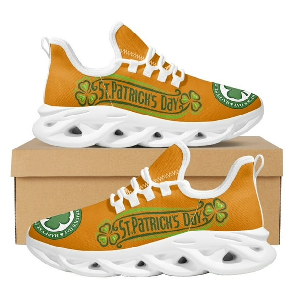 Zapatillas de plataforma con estampado de trébol Tendencia del Día de San Patricio Zapatos vulcanizados Zapatos casuales transpirables ligeros planos con cordones