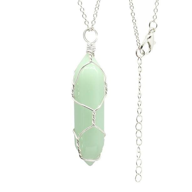Collar para mujer, joyería para mujer, colgante de cristal de chakra con punta hexagonal de piedra de cuarzo natural para collar.