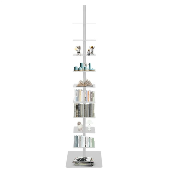 9-Tier Metal Bookshelf, Modern Vertical Bookcase for Small Spaces, Free Standing Book Organizer for Living Room Office Bedroom Décor(White)