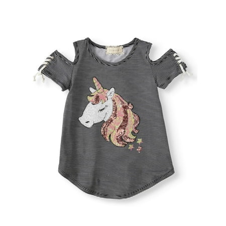 Extreme Cold Bib - Sequin Unicorn Striped Cold Shoulder Top (Big Girls)