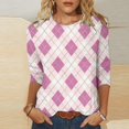 thumbnail image 2 of FAIWAD Womens Plaid Tunic Tops 3/4 Sleeve Round Neck Trendy Pullover Tops Plus Size Color Block Tops, 2 of 5