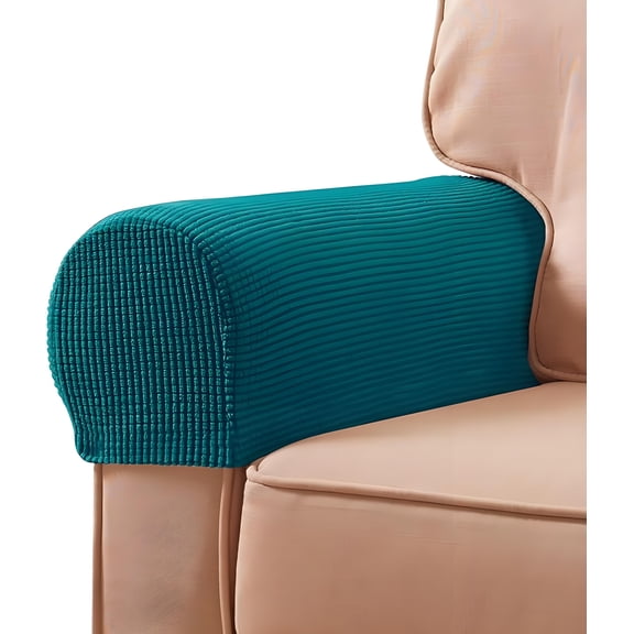 1‑Pair Stretch Sofa Armrest Covers, Checked Non‑Slip Arm Chair Slipcovers, High‑Elasticity Recliner Arm Caps With