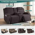 thumbnail image 5 of Stretch Loveseat Recliner Covers with Console 4-Pieces Recliner Sofa Covers with Pockets Jacquard Reclining Couch Covers Furniture Protector with Elastic Straps Bottom (2 Seater, Chocolate), 5 of 7