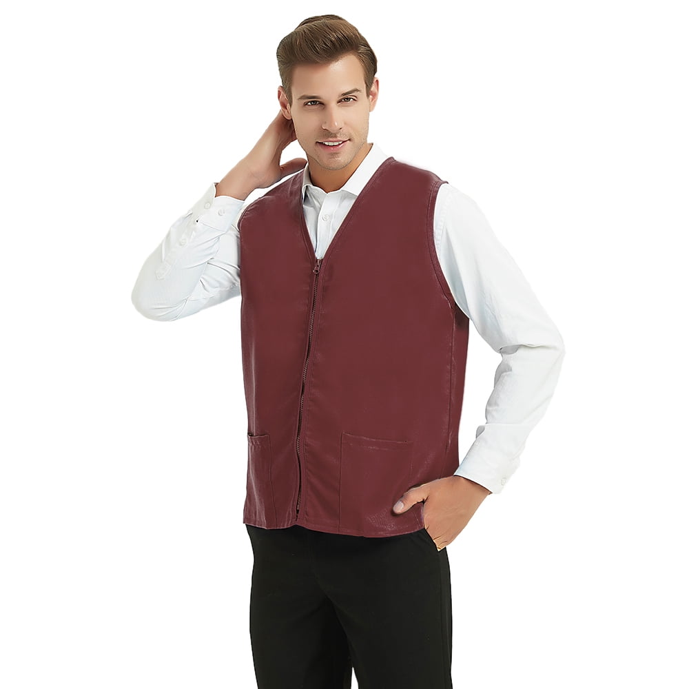TOPTIE 5 Pack Volunteer Vest Waiter Bartender Work Uniform, Supermarket Clerk Workwear-Burgundy-2XL