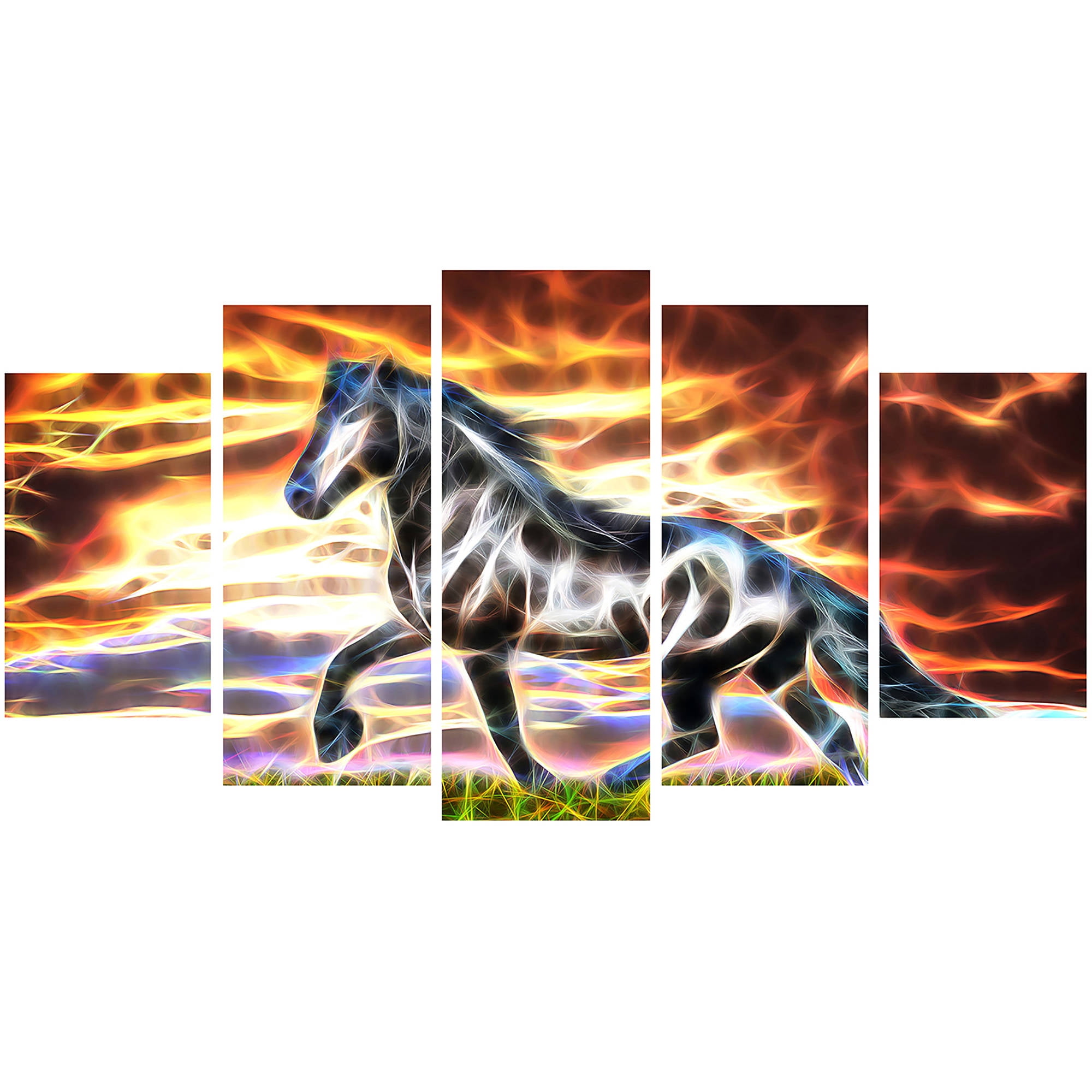 DESIGN ART Abstract Horse Animal Art Canvas (Multiple Sizes) 60 in. wide x 32 in. high - 5 Panels Diamond Shape