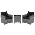 thumbnail image 4 of Gymax Set of 3 Rattan Furniture Bistro Set Cushioned Sofas Side Table Armrest Black, 4 of 4