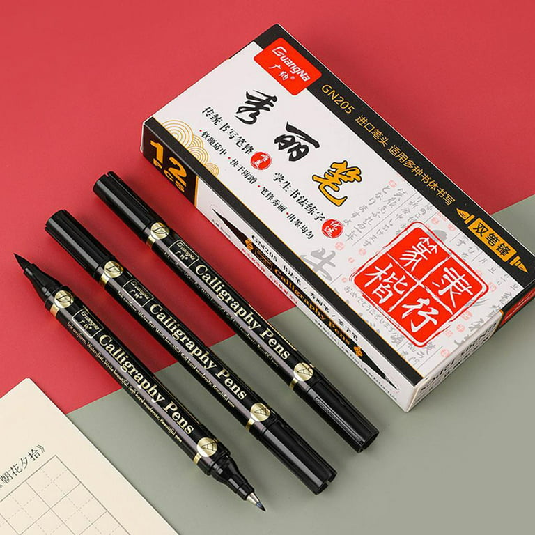 1/3 pcs Double Head Hand Lettering Pens Chinese Calligraphy Brush Pens Set  Signature Pen Art Markers Black Ink 4 Size for Beginners Writing Drawing