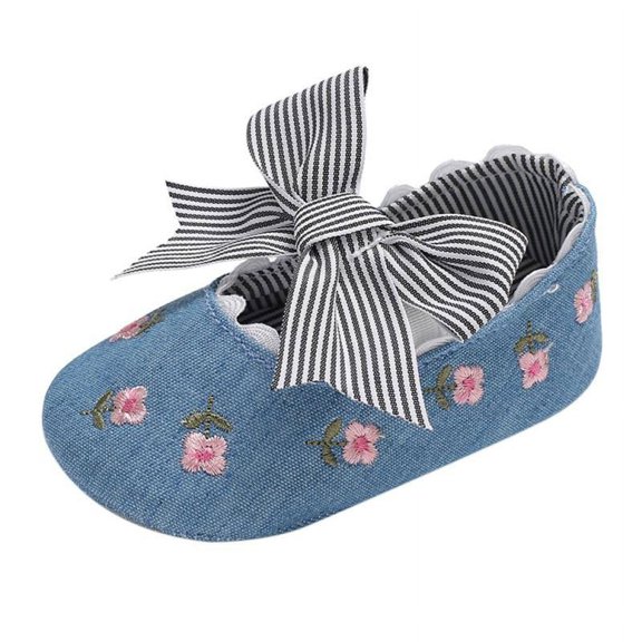 Baby Girls Flats with Embroidered Floral, Bow Princess Dress Shoes Anti-Slip Infant Crib First Walkers Shoes