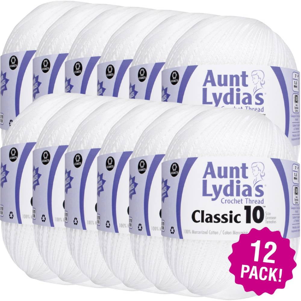 Aunt Lydia's Classic Crochet Thread Size 10 Jumbo 12/PkWhite