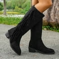 thumbnail image 6 of Knee High Boots Women Low Heel Pointed Toe Slip On Booties with Tassels Fringe 2025 Trendy Wide Calf Casual Snow Boots, 6 of 9