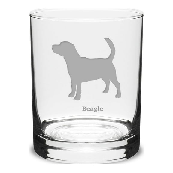 Beagle Deep Etched 14 oz Classic Double Old Fashion Glass