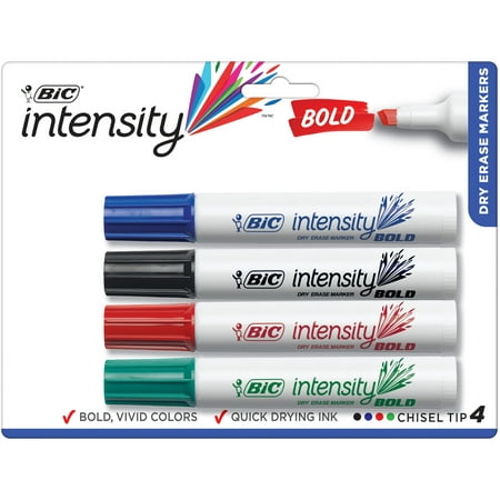 BIC Intensity Bold Dry Erase Marker, Chisel Tip, Assorted Colors, 4