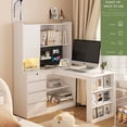 thumbnail image 5 of L Shaped Desk with Charger, Computer Desk with 4 Drawers, Bookshelf & Hutch with LED Light, Corner Gaming Computer Desk with Storage Cabinet, Modern Corner Desk, L-Shaped Study Table Writing Desk, 5 of 7