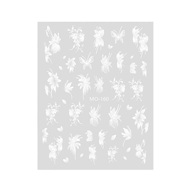 CAIROYAR Pegatinas de mariposa 3D para decoración de uñas, diseño de mariposa líquida blanca
