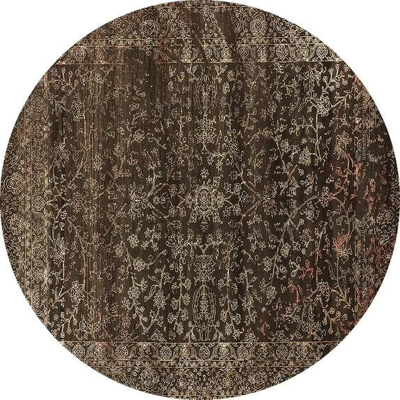 Ahgly Company Indoor Round Oriental Brown Industrial Area Rugs, 5' Round