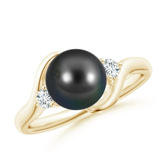 ANGARA Classic Tahitian Cultured Pearl Bypass Ring in 14K Yellow Gold for Women | June Birthstone, Birthday, Anniversary, Jewelry Gift for Women | Pearl Ring