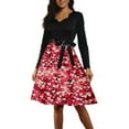 thumbnail image 2 of Valentine Dress for Women 1950S Retro Long Sleeve V-Neck Cocktail Dresses with Belt Love Heart Printing A-Line Dress Watermelon Red 5XL, 2 of 6