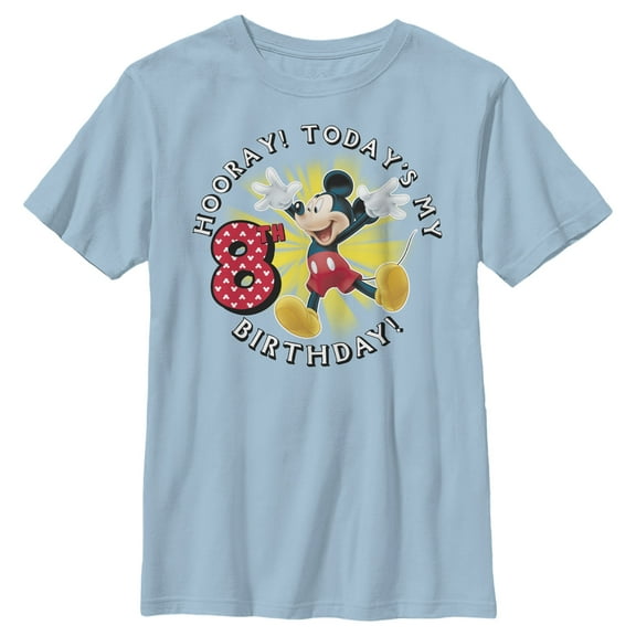 Boy's Mickey & Friends Hooray It's My 8th Birthday Graphic Tee Light Blue X Large