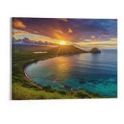 Creowell Canvas Wall Decorations Sunrise From Hanauma Bay On Oahu, Hawaii Landscape Printed Paintings For Living Room Framed Ready To Hang 20"X16"