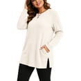 thumbnail image 5 of Plus Size Women's Tunic Tops Ribbed Knit Crewneck Long Sleeve Side Split Fall Soft Brushed Stretchy Relaxed Sweater XL-5XL, 5 of 7