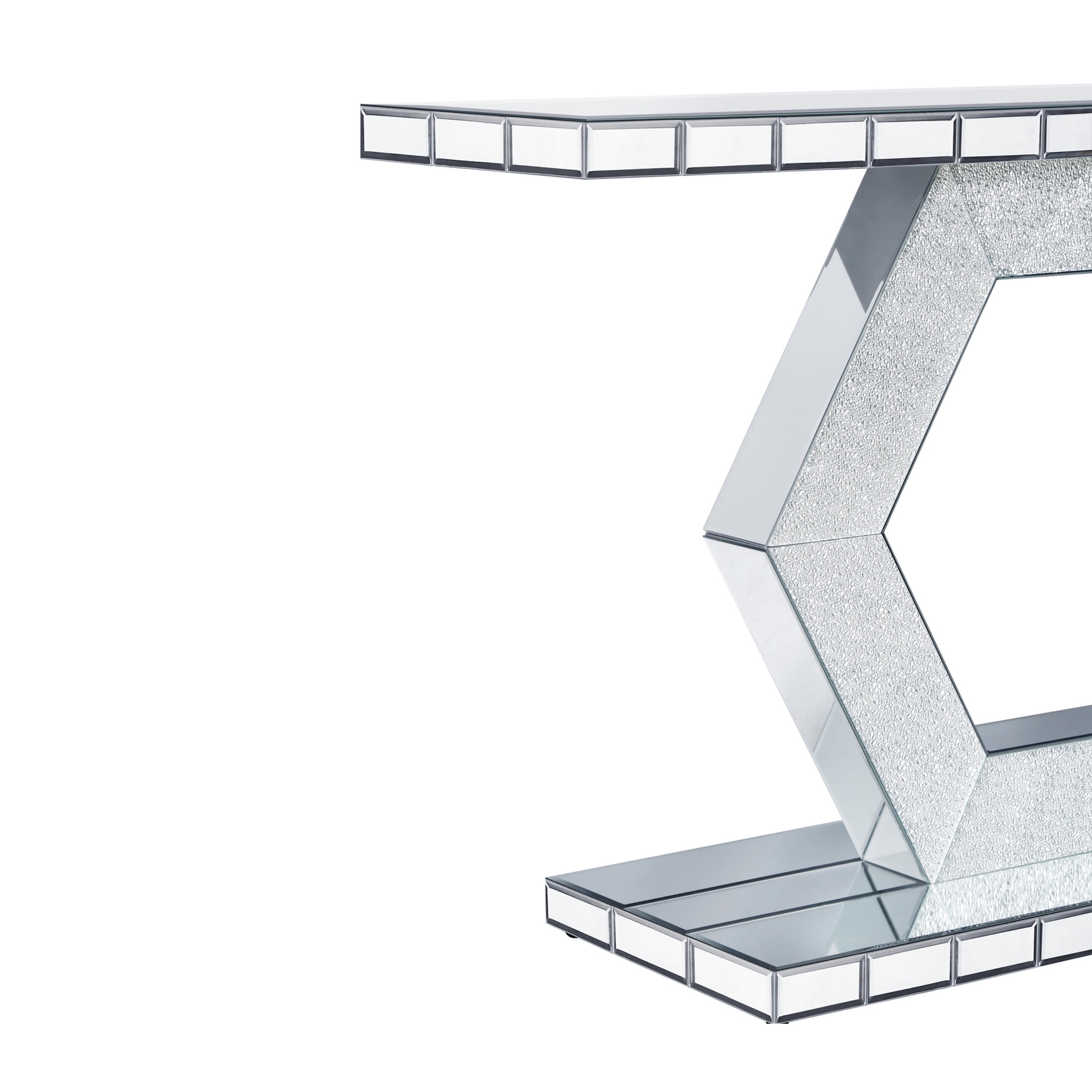 Noble House Sparkling Crystal Hexagon Mirror Entryway - Premium Modern Foyer Console Table with Diamond Glass Effects, Dual-Tier Luxury Sofa Table, Silver