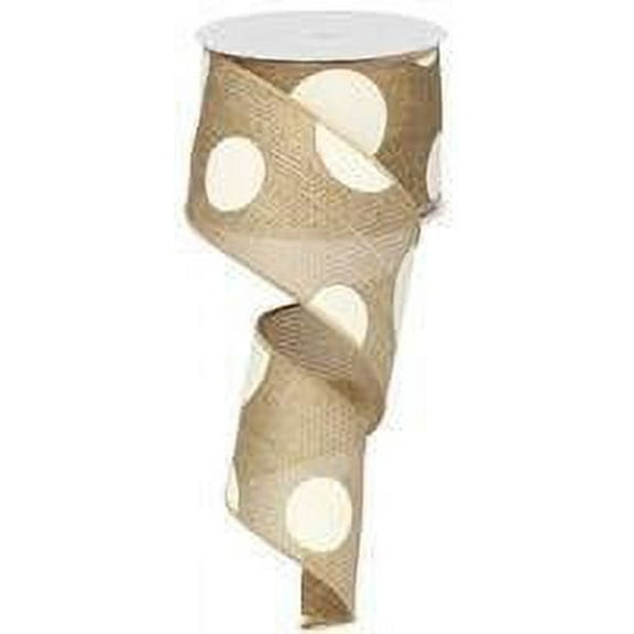 Giant Multi Dots Faux Burlap Wired Edge Ribbon - 2.5 Inch x 10 yards (Beige, Ivory) : RG0120001