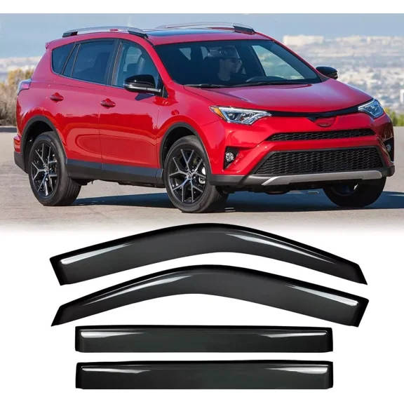 Deebior 94992 4pcs Outside Mount Style Front Rear Tape On Style Sun Rain Guard Wind Deflector Window Visors Compatible with Toyota 2013-2018 RAV4