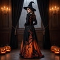 thumbnail image 6 of Witch Gothic Renaissance Dress for Women, Victorian Medieval Cosplay Costume, Vintage Halloween Dress for Cosplay Party, 6 of 7