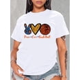 thumbnail image 1 of T-Shirt Décontracté pour Femmes avec Imprimé Cœur et Basketball, Col Rond, Manches Courtes - Polyester Respirant, Lavable en Machine, Coloré, Col Rond, Style Décontracté, Printemps/été/automne, 1 of 7