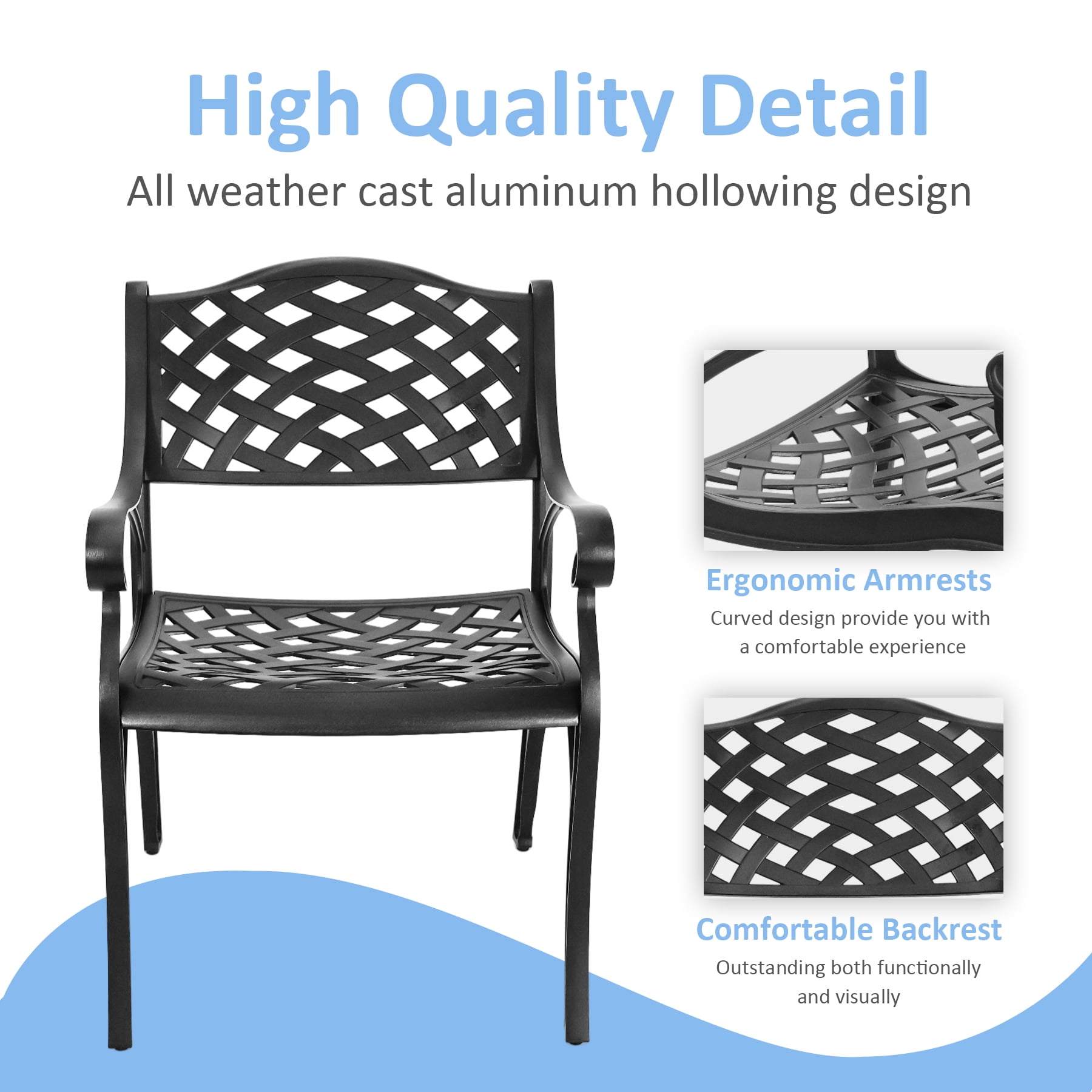 PATIO-IN 4-Piece Cast Aluminum Patio Chairs, Outdoor Dining Chairs with Arms, Weather-Resistant, Bronze for Garden Yard