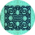 thumbnail image 1 of Ahgly Company Machine Washable Indoor Round Oriental Turquoise Blue Industrial Area Rugs, 3' Round, 1 of 4