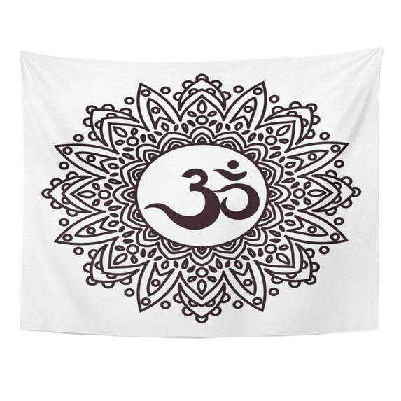 UFAEZU Om Aum Sacred Sound Original Mantra Word Power The Symbol Divine Triad Rich Round Mandala Mehendi Coloring Wall Art Hanging Tapestry Home Decor for Living Room Bedroom Dorm 60x80 inch
