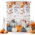 thumbnail image 2 of Teal Orange Pumpkins Fall Shower Curtains for Bathroom, Thanksgiving Leaves Grey Wooden Waterproof Fabric Shower Curtain, Decorative Bathroom Curtain for Bathtub, 72"x84", No Hooks Included, 2 of 9