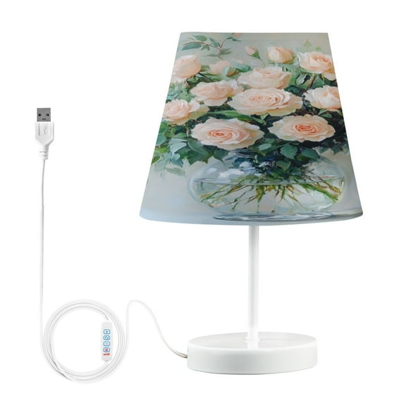 BZSMCE Table Lamp Creative Beautiful Blush Roses Simple Pattern Night Light