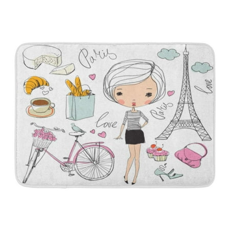 GODPOK Love French of Paris Girl Bistro Vintage Rug Doormat Bath Mat 23.6x15.7 inch