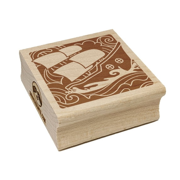 Ship Sailing on Turbulent Waves Square Rubber Stamp Stamping Scrapbooking Crafting - Large 2.75in