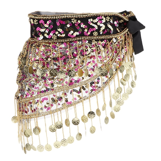 Bufanda de cadera Sunnimix para danza del vientre con monedas y lentejuelas rosa