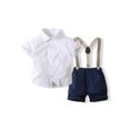 thumbnail image 2 of vera natura Toddler Boys Summer Outfit Sets White Short Sleeve Button Shirt + Solid Color Suspender Shorts, 2 of 9