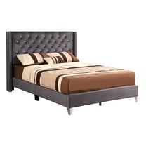 Passion Furniture Julie Dark Gray Tufted Upholstered Low Profile Full Panel Bed