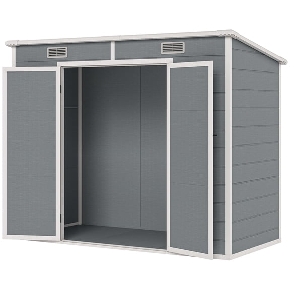 8' x 4' Plastic Outdoor Storage Shed with Floor, Window, Lockable Doors and Vents for Backyard Patio Lawn, Gray