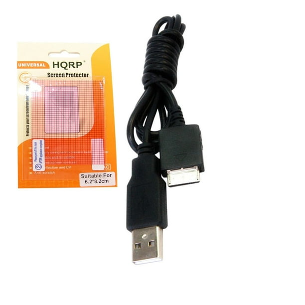 HQRP Câble USB / Cordon pour Sony NW-X1050, X1060, NWZ-X1050, X1060, X1051, X1061 Walkman MP3 / MP4 + HQRP LCD Protecteur d'Écran
