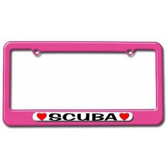 Scuba Love with Hearts License Plate Tag Frame, Pink Color