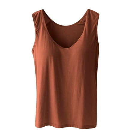 

CAICJ98 Lingerie for Women Upgraded Solid Color Camisole Undershirt Women with Bra Pads Sleeveless Inner Summer Womens Wireless Bras (Orange XL)
